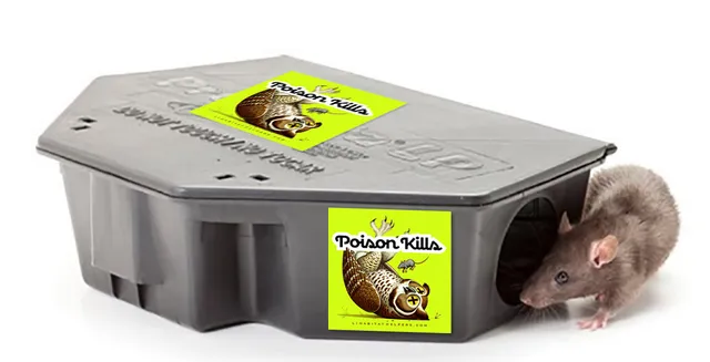 Sticker applied on public rat boxes